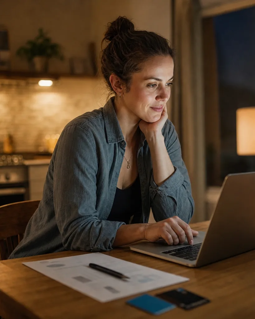 Business owner at a laptop checking terms before buying a domain name